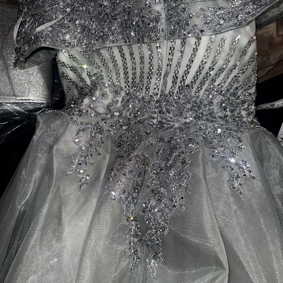 Andrea & Leo Couture
STYLE #MA103  Sz 10 Elegant Off-Shoulder Gray Evening Gown - Picture 5 of 17